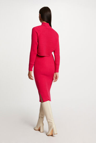 Robe pull midi ajustée effet 2-en-1 rose moyen femme