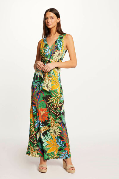 Robe longue droite imprimé végétal multico femme