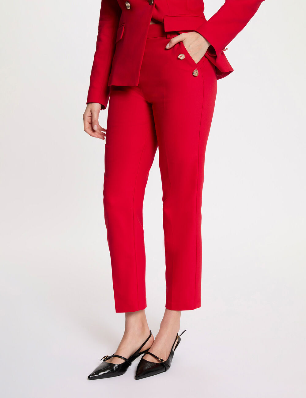 Pantalon cigarette 7/8&egrave;me rouge femme