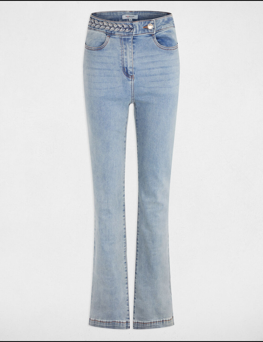 Jeans droit avec détails tressés denim bleach femme
