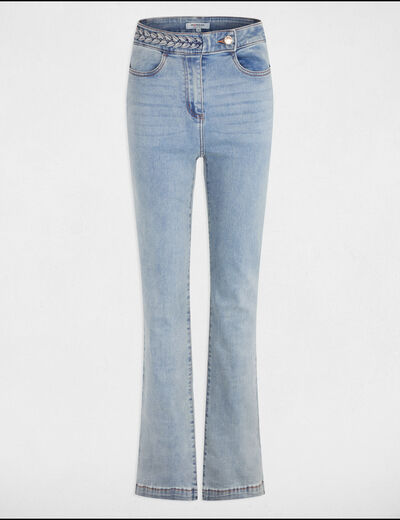 Jeans droit avec détails tressés denim bleach femme
