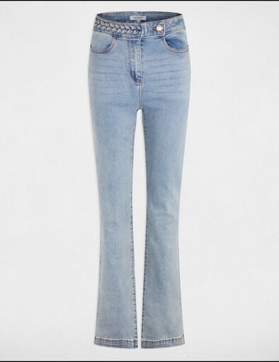 jeans droit avec details tresses denim bleach femme Jeans droit avec détails tressés denim bleach femme