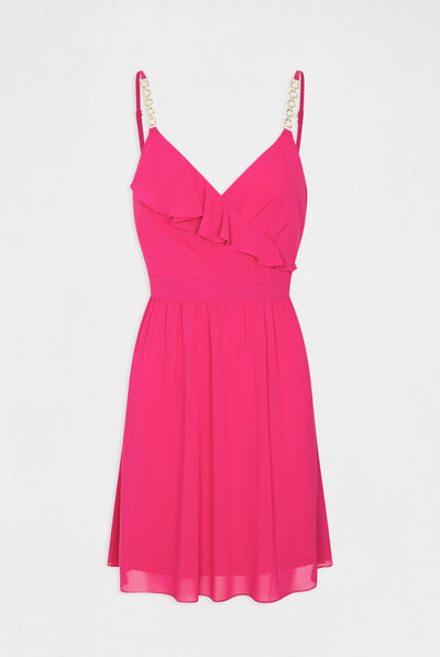 Robe patineuse avec col cache-coeur rose fonce femme