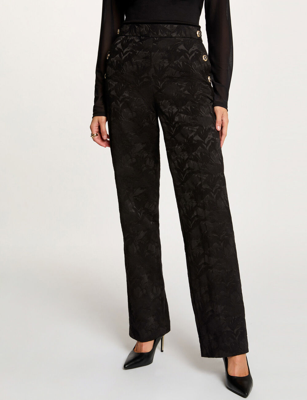 Pantalon slim taille haute noir femme