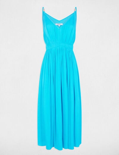 Robe midi droite plissée bleu ciel femme