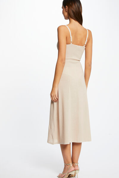 Robe pull midi évasée à bretelles fines dore femme