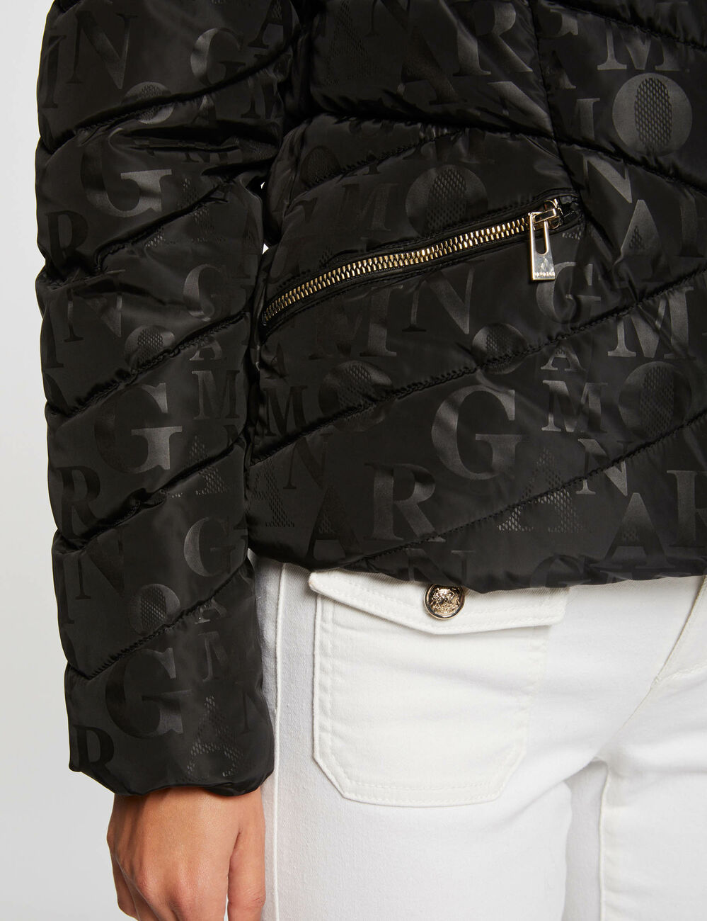 Doudoune imprim&eacute; monogramme noir femme