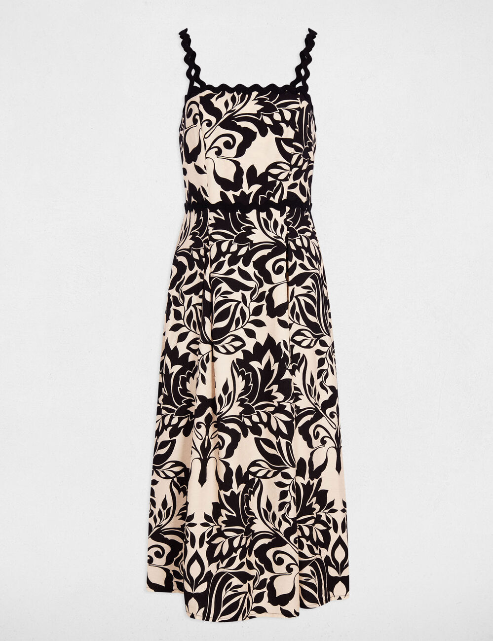 Robe mi-longue encolure carr&eacute;e noir femme