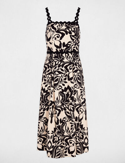 Robe mi-longue encolure carr&eacute;e noir femme