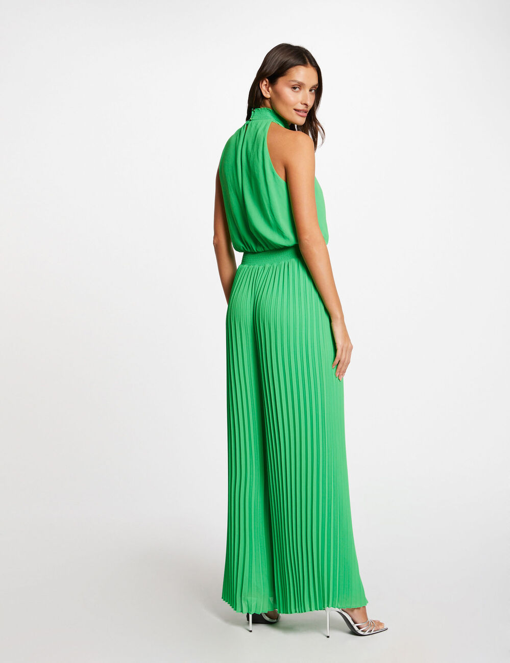 Combinaison longue plissée vert femme