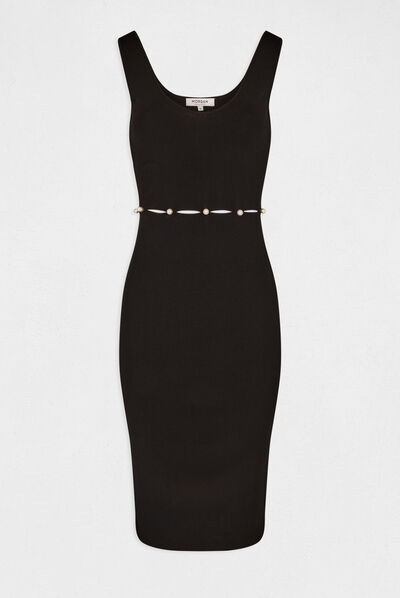 Robe pull ajustée avec perles noir femme