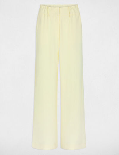 Pantalon large taille haute jaune pastel femme