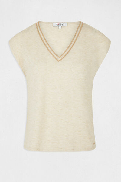 T-shirt manches courtes à col en V sable femme