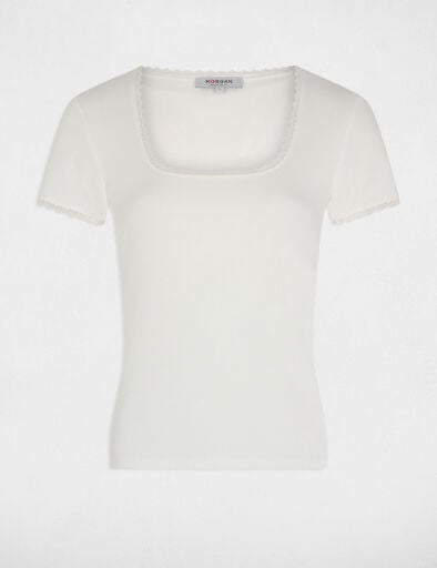 t shirt manches courtes cotele ivoire femme T-shirt manches courtes côtelé ivoire femme
