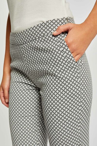 Pantalon cigarette 7/8ème imprimé ecru femme