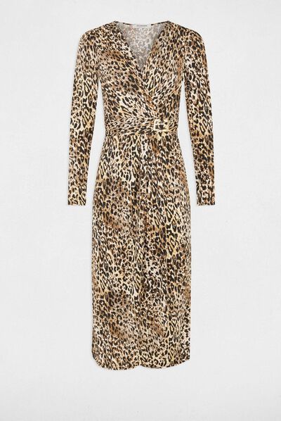 Robe midi ajustée imprimé léopard multico femme