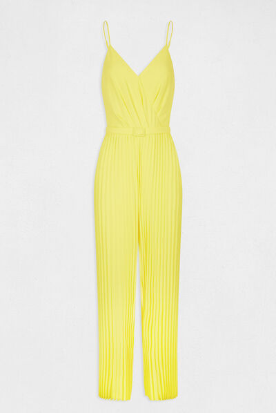 Combinaison large plissée avec dos nu jaune femme