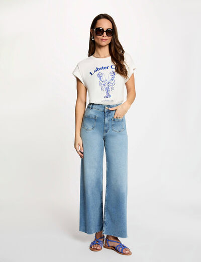 Jean large taille haute denim double stone femme