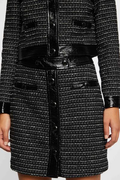 Jupe droite boutonné détails vinyle noir femme