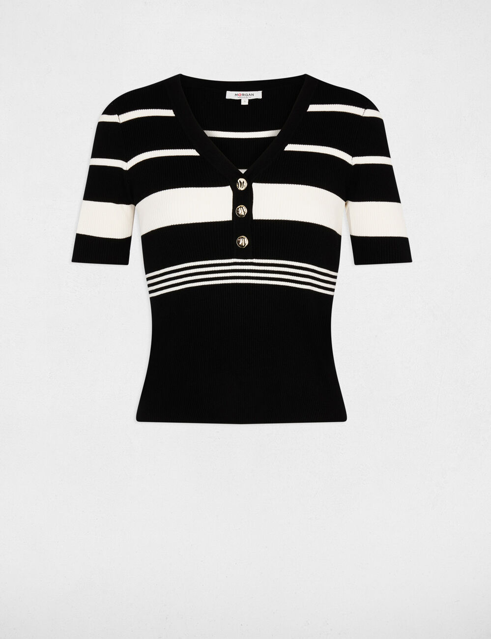 Pull fin col v noir femme