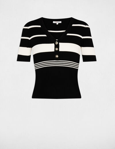 Pull fin col v noir femme