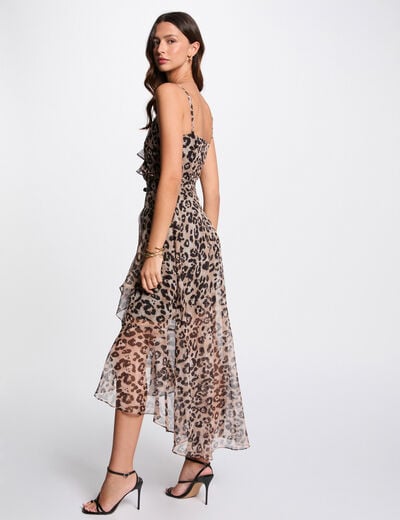 Robe midi ajustée imprimée multicolore femme
