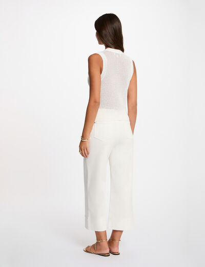 Gilet ajour&eacute; sans manches blanc femme