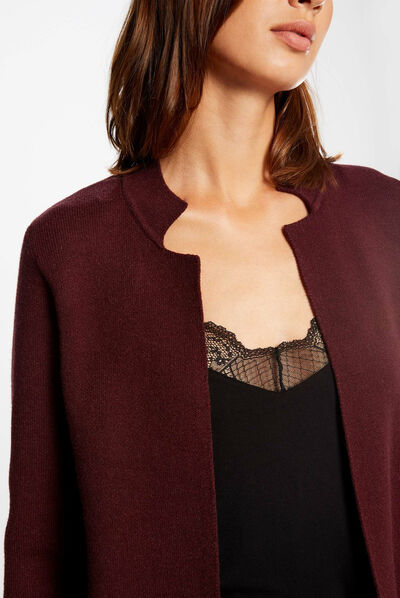 Gilet droit à col cranté rouge vin femme