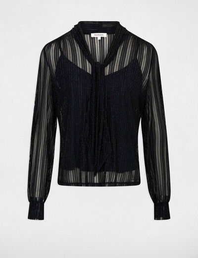 T-shirt court col lavalli&egrave;re noir femme