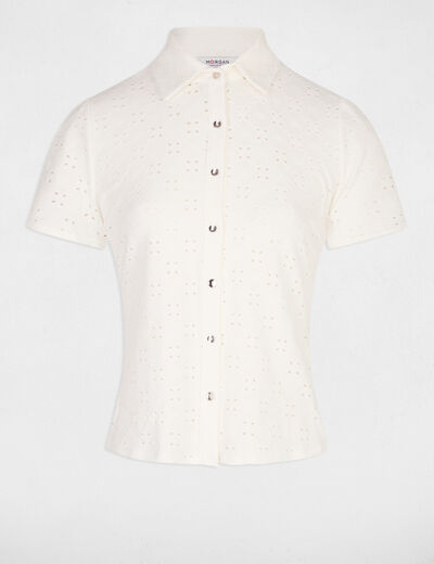 T-shirt manches courtes brodé ivoire femme