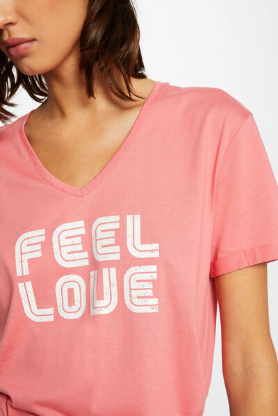 T-shirt manches courtes à inscription rose femme