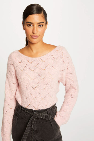 Pull manches longues à col rond rose femme