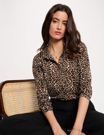 Chemise droite col &agrave; revers multicolore femme