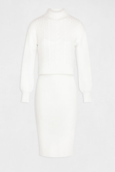 Robe pull ajustée effet 2-en-1 ecru femme