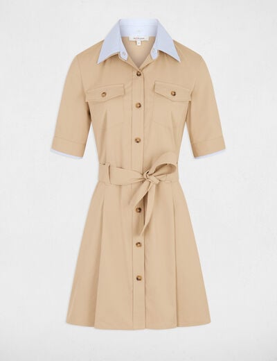 Robe courte col &agrave; revers beige femme