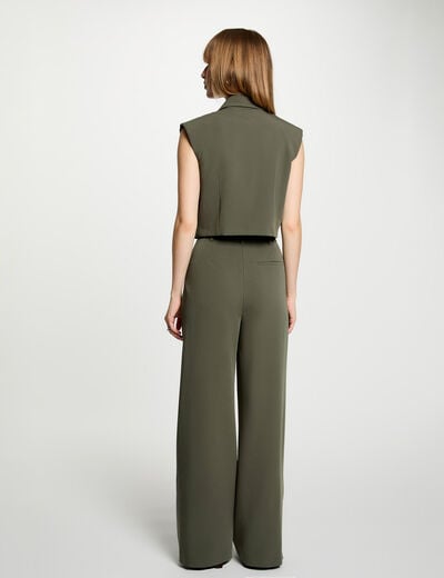 Pantalon large taille haute vert kaki femme