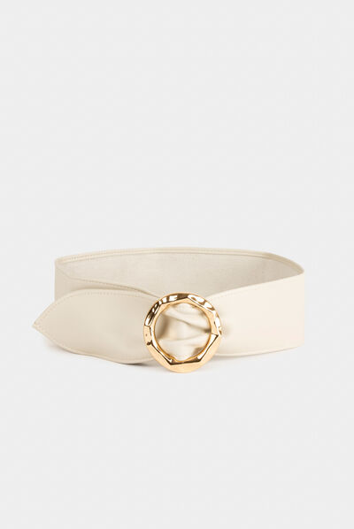 Ceinture avec boucle ronde beige femme