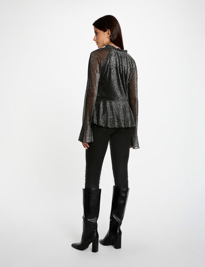 T-shirt col v manches longues noir femme