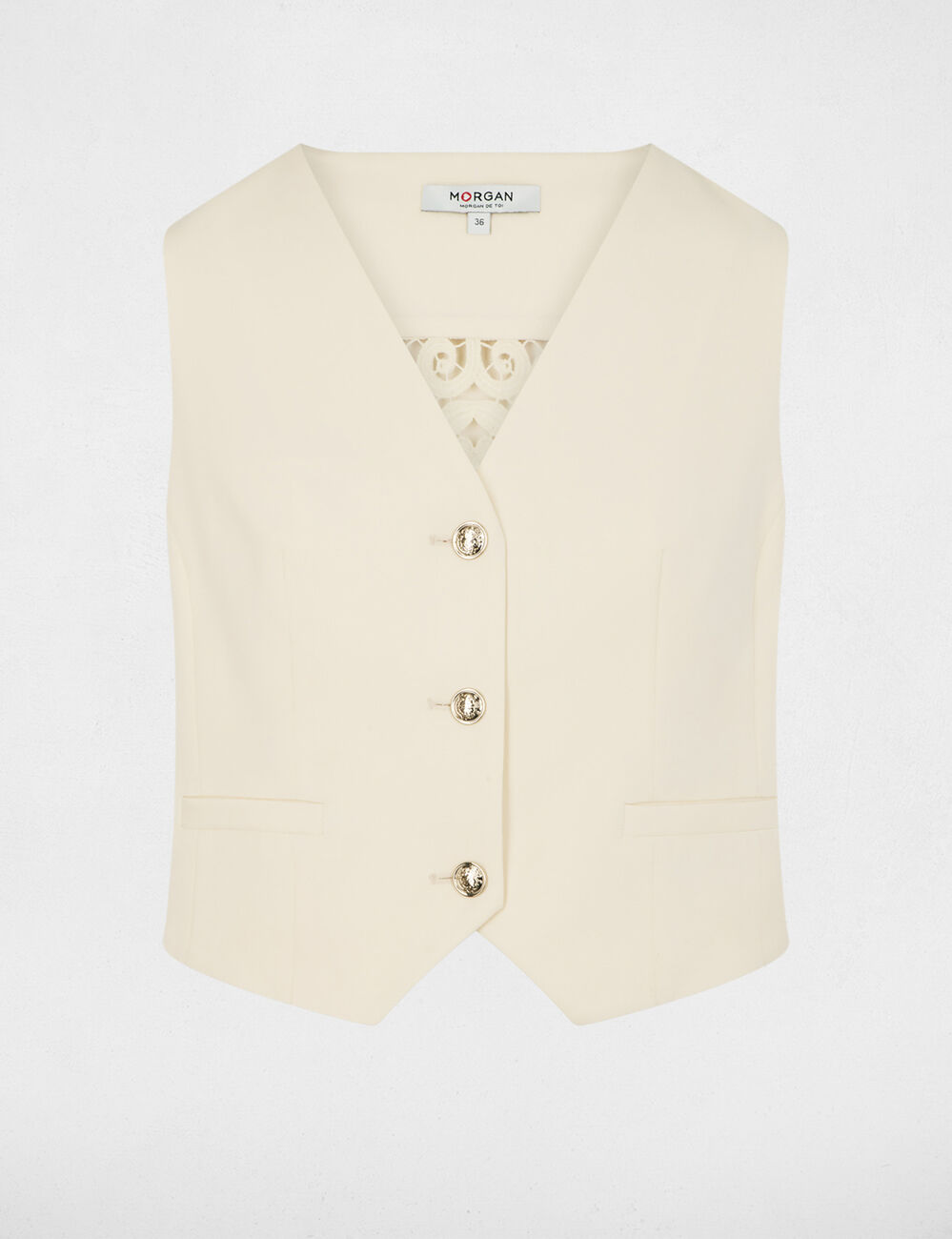 Gilet sans manches dentelle creme femme