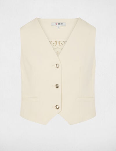 Gilet sans manches dentelle creme femme