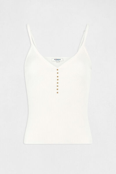 Débardeur pull col en V avec perles ecru moyen femme