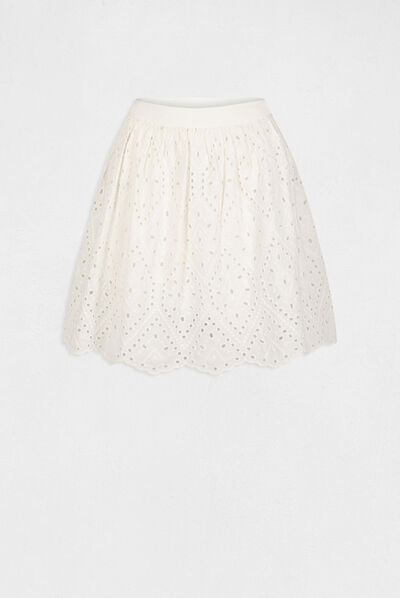 Jupe droite en broderie anglaise ecru femme