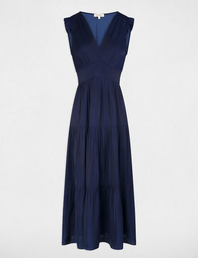 Robe longue col v bleu marine femme