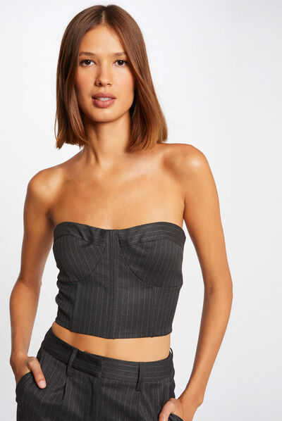 Bustier sans manches à rayures gris anthracite femme