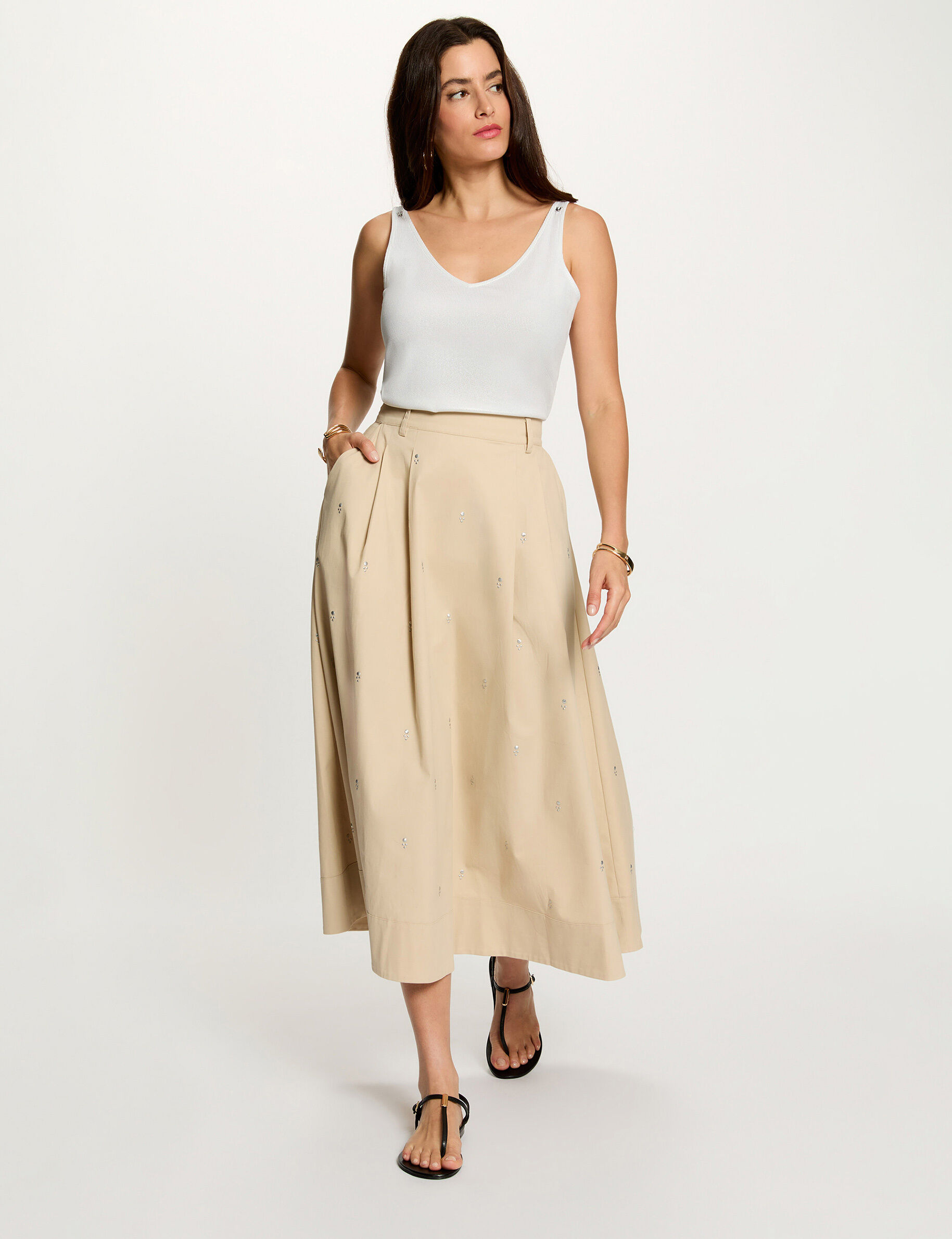 Jupe longue taille haute beige femme Jupe longue taille haute beige femme