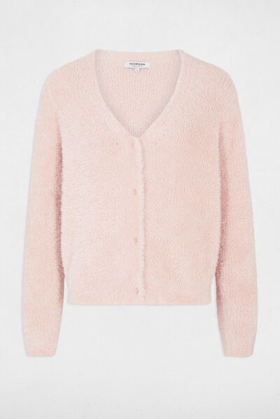 Gilet manches longues col en V rose femme