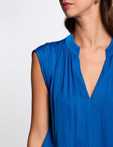 blouse manches courtes satin bleu electrique femme Blouse manches courtes satin bleu electrique femme