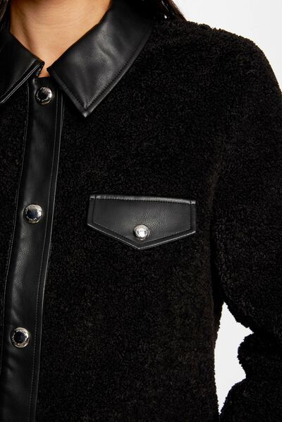 Blouson avec détails simili cuir noir femme