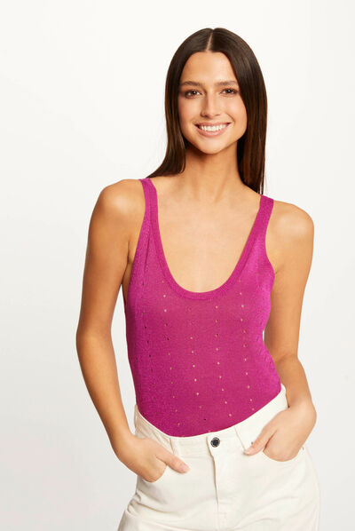 Débardeur pull avec bretelles framboise femme