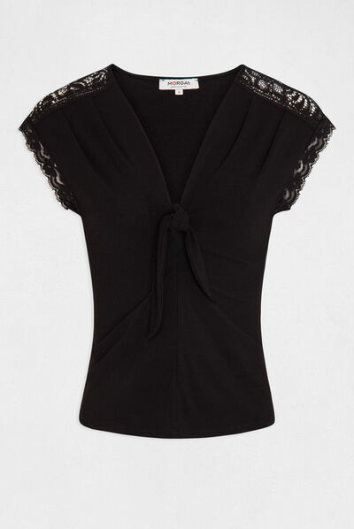 T-shirt manches courtes avec noeud noir femme